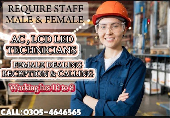 Required Staff | Male Technician | Female Receptioness | Calling 0