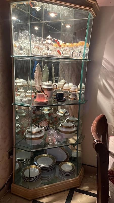 glass wooden corner showcase with lights 0