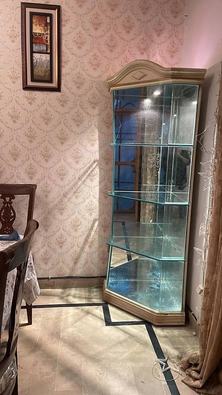 glass wooden corner showcase with lights 1