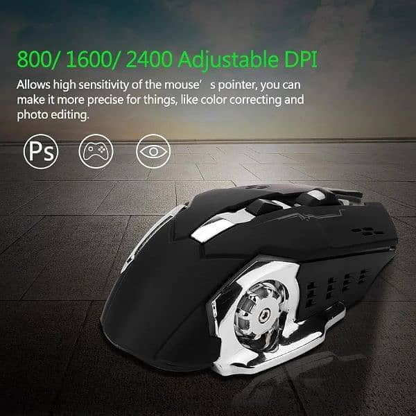 ASHATA Portable USB 2.4Ghz Wireless Gaming Rechargable Mouse 6 keys 7