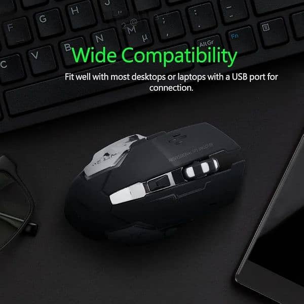 ASHATA Portable USB 2.4Ghz Wireless Gaming Rechargable Mouse 6 keys 8