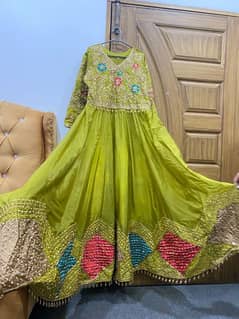 Beautiful mehndi dress long frock Pakistani 3 piece