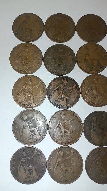 One penny 1900 to 1936 dates copper penny old coins 1