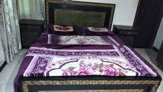 SLIGHTLY Used Bed with Side Table With Dressing Tar