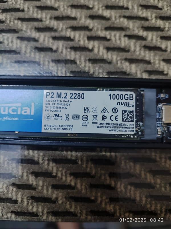 Crucial NVME Single Cut 1TB 1000GB SSD 99% Health 0