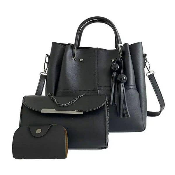 Woman's PU Leather Plain Hand Bag set 3