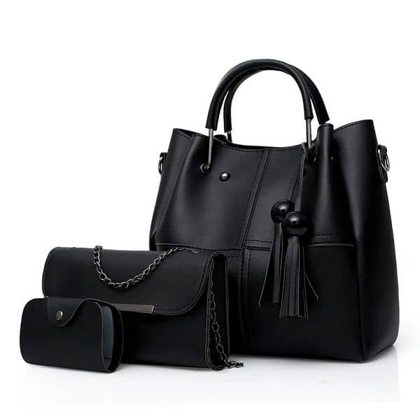 Woman's PU Leather Plain Hand Bag set 4