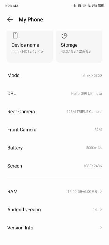 infinx note 40 pro 12 GB RAM and 256 GB ROM 0