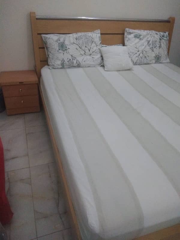 King size bed frame with mattress for sale with side table 1