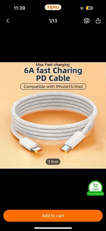 Original AAA Plus Type C to C Apple IPhone Charging Data Cable Braided 3