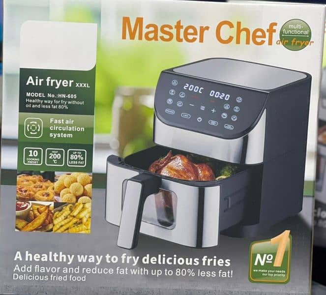 Air Fryer Master Chef 8 litres steel panel 0