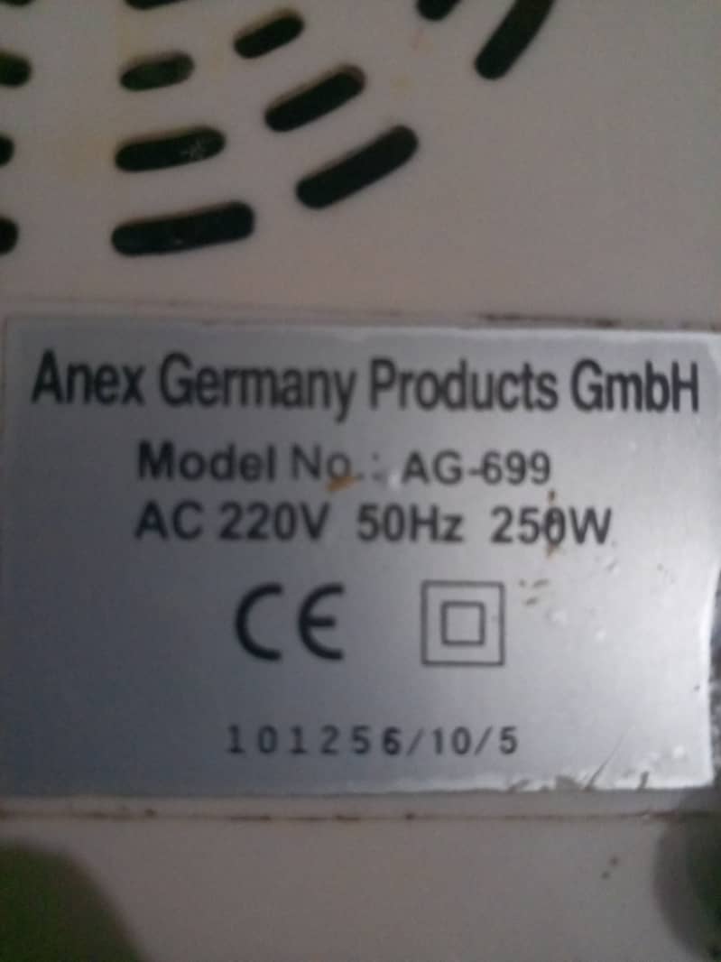 Anex Germany product GmbH. Model no AG-669. . AC 220v 50Hz 250W 1