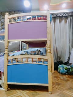 wooden double decker bed for kids with 6 inches 2 mattress