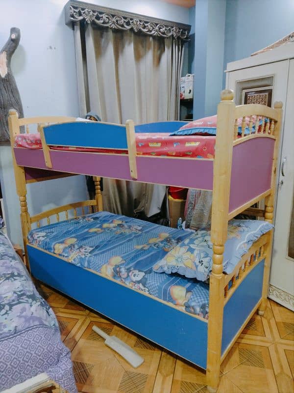 wooden double decker bed for kids with 6 inches 2 mattress 1