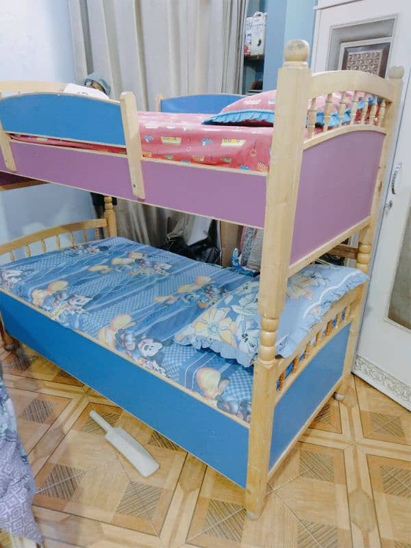 wooden double decker bed for kids with 6 inches 2 mattress 2