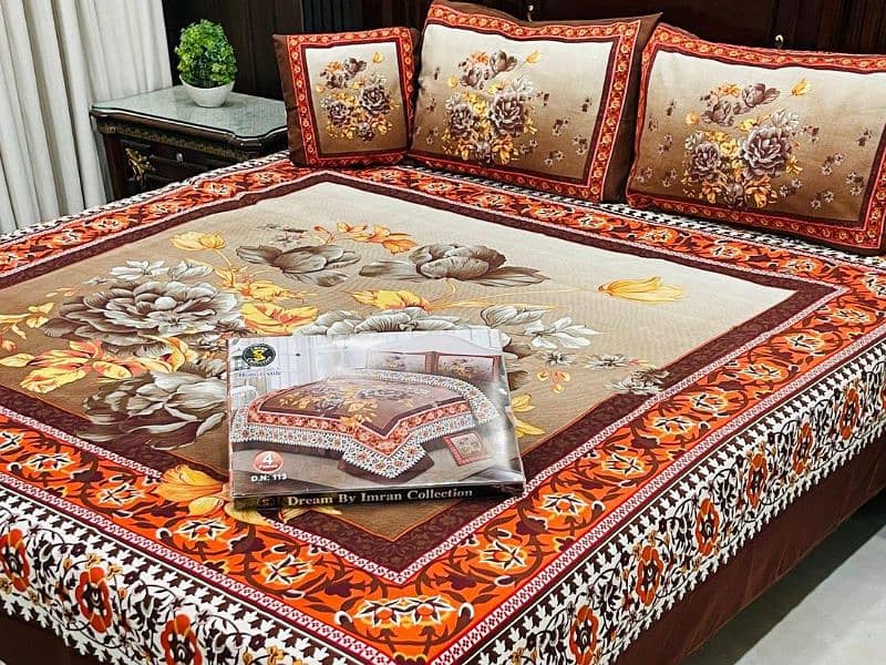 4 Pcs Crystal Cotton Printed Double Bedsheet   03358543104 1