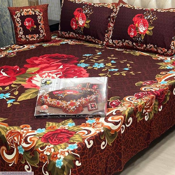 4 Pcs Crystal Cotton Printed Double Bedsheet   03358543104 5