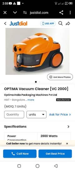 optima 2000w max  vacuum cleaner