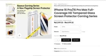 Baseus Screen Protector for iPhone 16 Pro Corning Tempered Glass