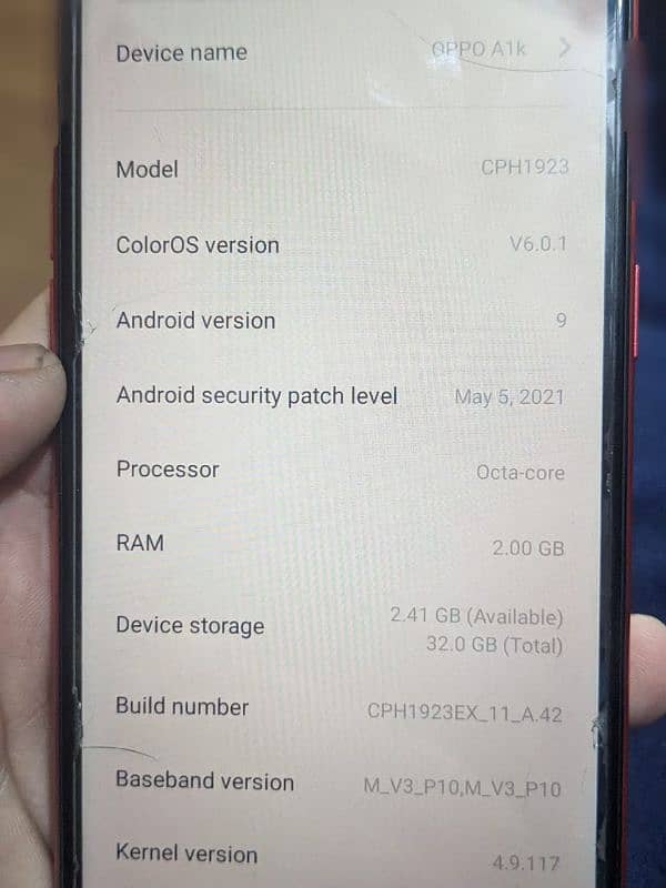oppo A1k red 2gb ram 34gb memory 1