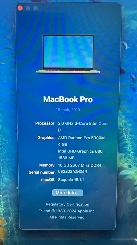 Macbook Pro i7 2019, 16 inch with 16/512 and 4 gb graphic card 0