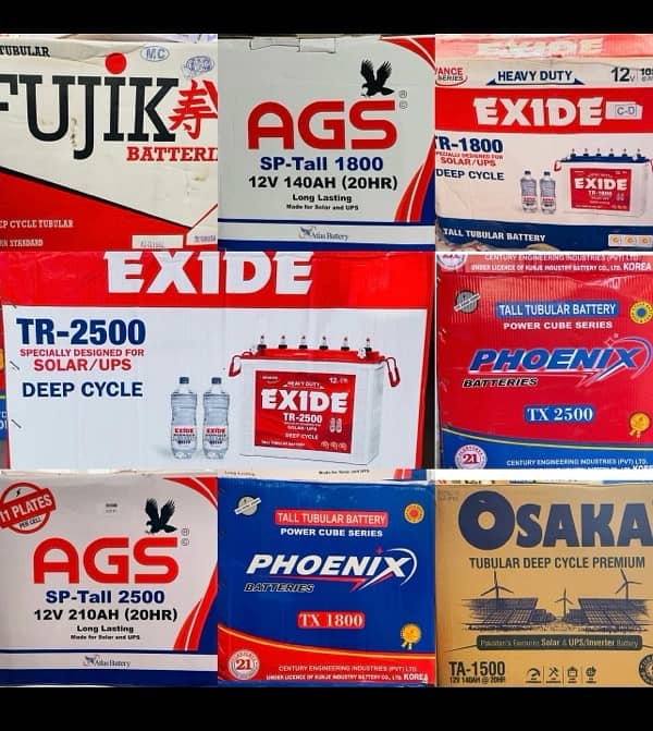 All types of batteries Acid, lithium and Osaka,Phoniex,AGS,Exide 5