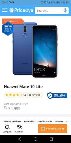 Huawei mate 10 lite for sell 4/64 gb 8/6 months used.