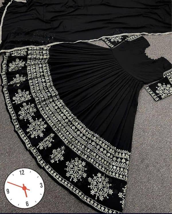 Elegant Women Stitched Maxi Suit Set  Embroidered Shamoz Silk in Black 1