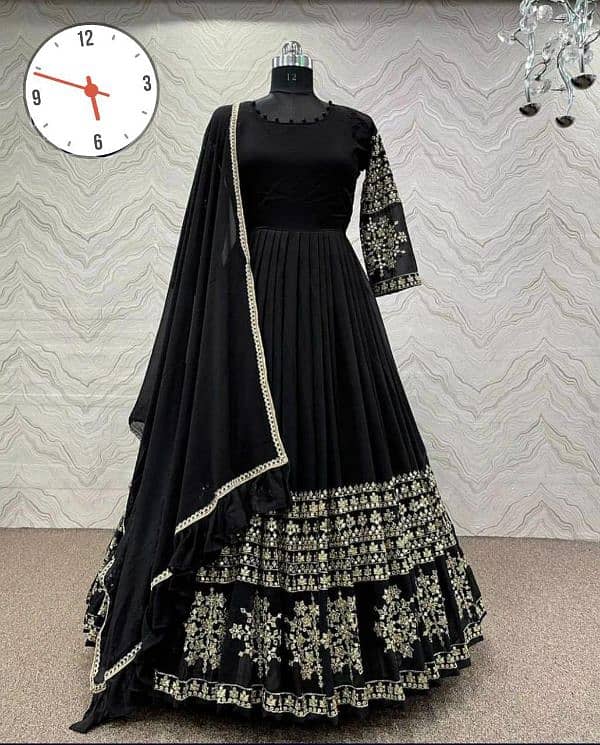 Elegant Women Stitched Maxi Suit Set  Embroidered Shamoz Silk in Black 2