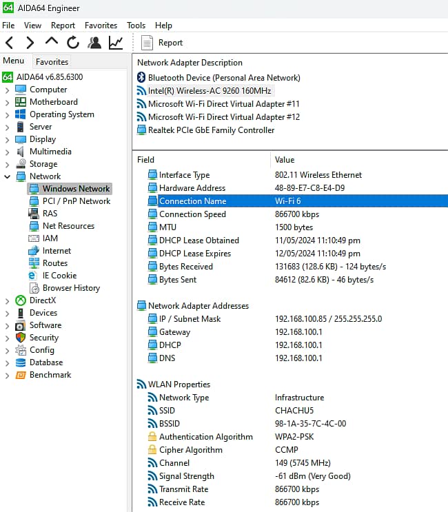 Wifi Adapter Intel 9th Generation 160Mhz 2030MB 8