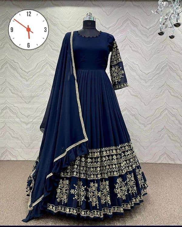 Stunning Embroidered Shamoz Silk Maxi Suit 3 Pcs Set in Blue 0