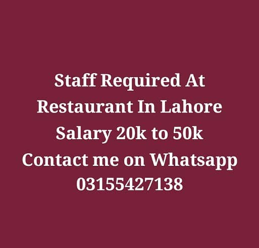 Staff Required At Restaurant In Lahore 0