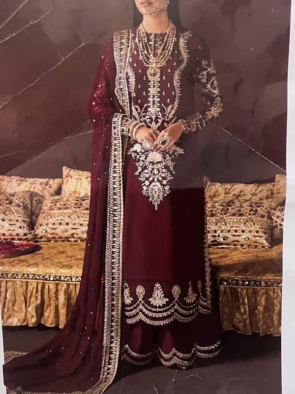 fancy soft velvet embroidered complete suit is available for selling. 1