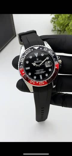 ROLEX WATCH GMT STYLE WITH DATE RUBBER STRAP