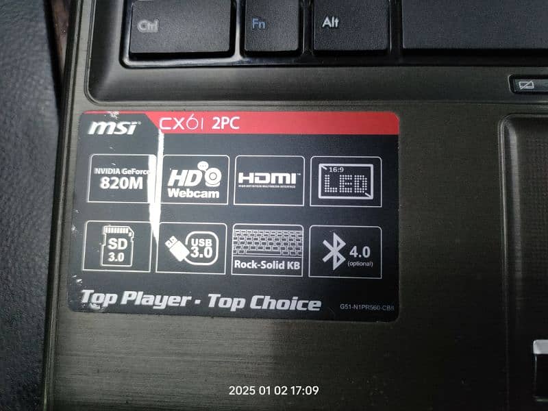 MSI Gaming Laptop CX61 2PC Nvidia Geforce 820M 2GB 6