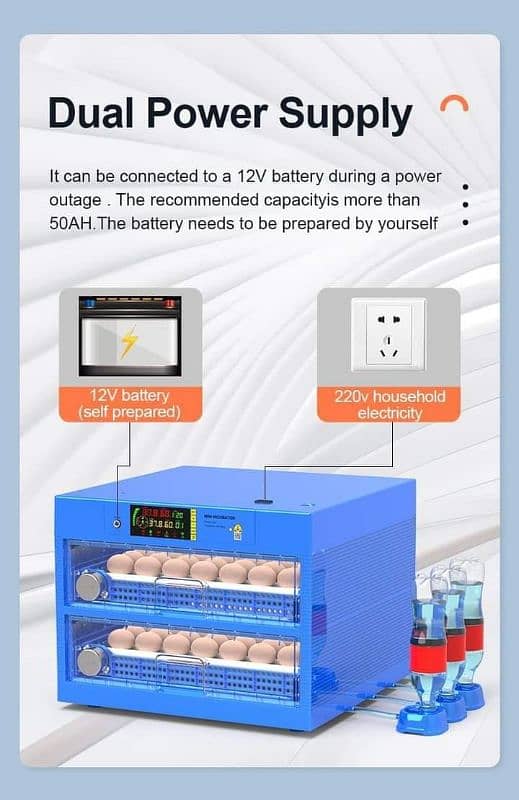 Intelligent 128 eggs incubator fully auto dual power 1