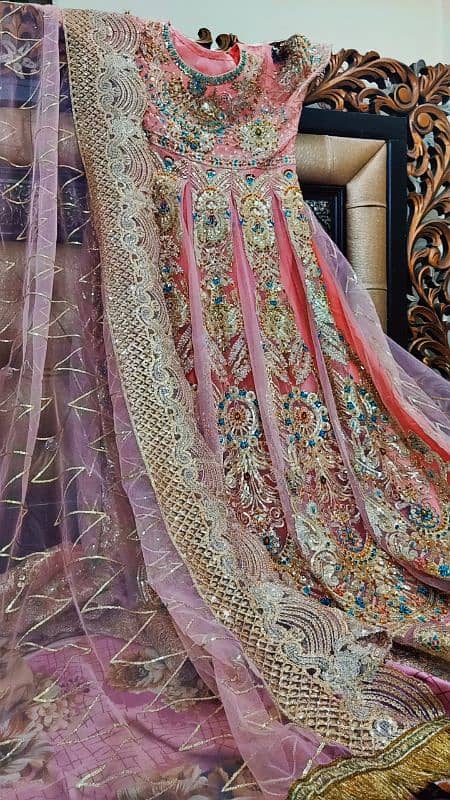 bridal maxi for walima pink colour full size heavy embroidery handwork 0