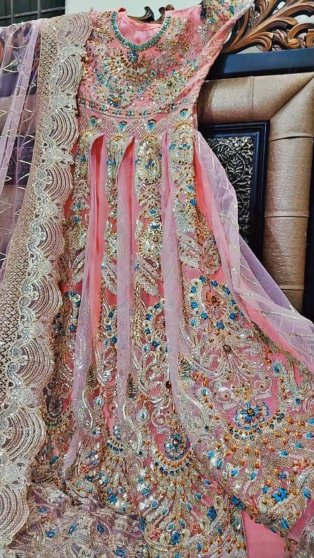 bridal maxi for walima pink colour full size heavy embroidery handwork 2