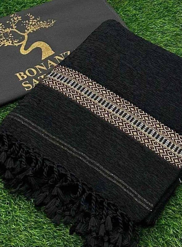 stylish velvet embroidered wool shawl - 1 pc 1