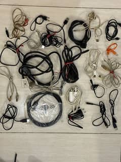 assorted cables,adopter and charger