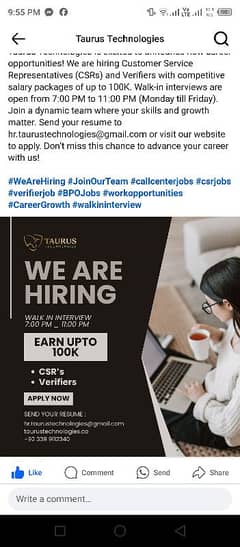 We Are Hiring CSR, Verifier,Closer