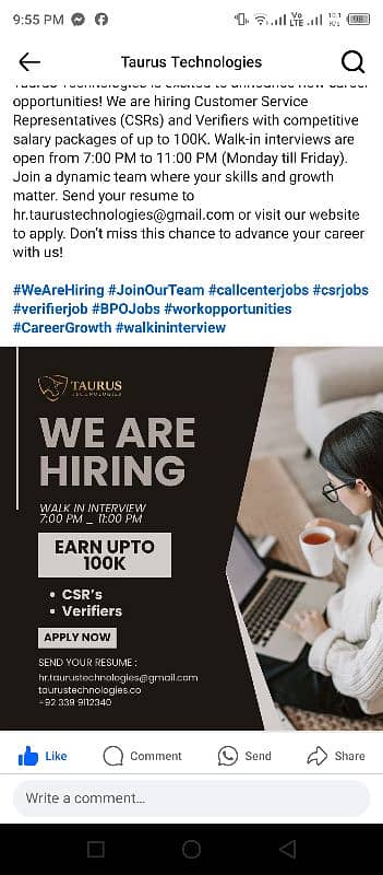 We Are Hiring CSR, Verifier,Closer 0