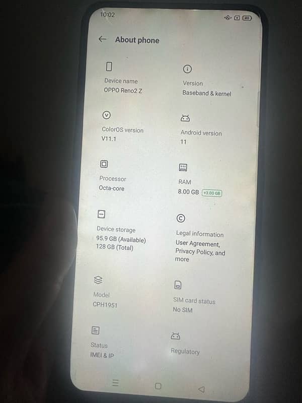 oppo Reno 2z 8+3.128gb tuch aw ime wrta change shwe di onley set di 2