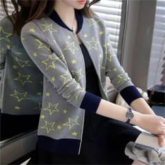 Womens Star Printed Fleece Jacket Stylish and Cozy 1 pc