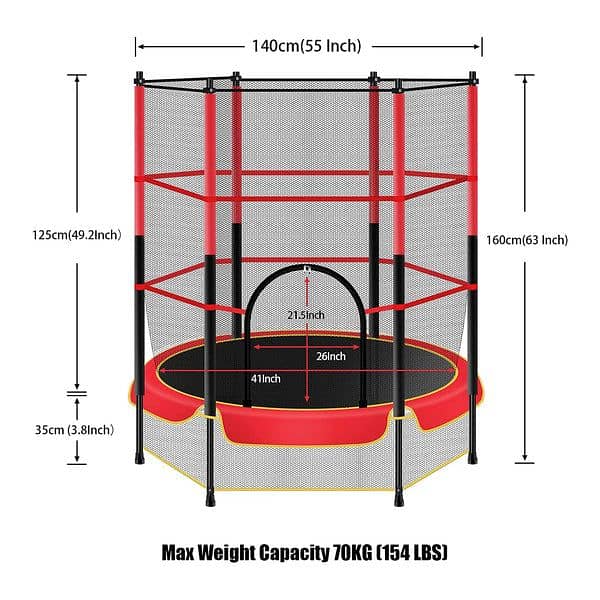 55 InchTrampoline Bouncing Jumping Mat with Enclosure Net 0