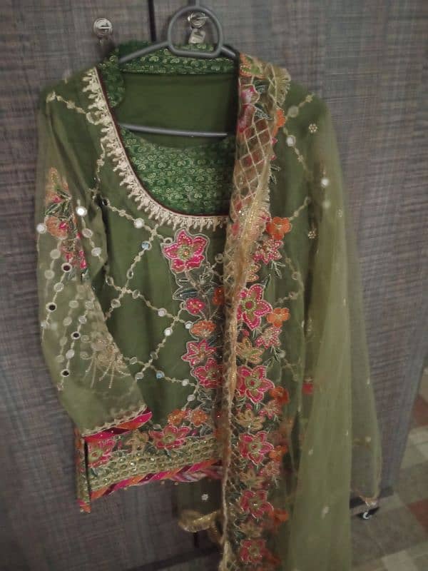 fancy 3 pc net banarsi dress for wedding. 0