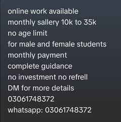 online work for male and female students without investment & referral