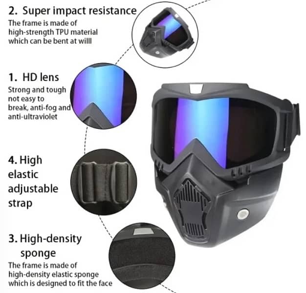 Motorcycle Protective Goggles Bike Face Mask, Off Road Goggle Mask 3