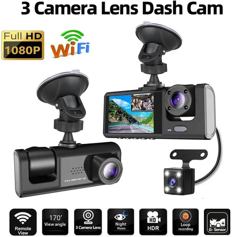 3 Channel,Wifi Car Dash Camra,Rear View Camera,Prada Cam,VideoRecorder 0