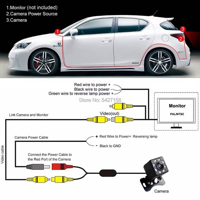 Car Reversing Cameras HD 720P 170 Degree CCD Fisheye Lens Starlight 5